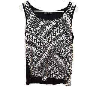 August Silk Black White Geometric Layered Tank Top Large Sleeveless